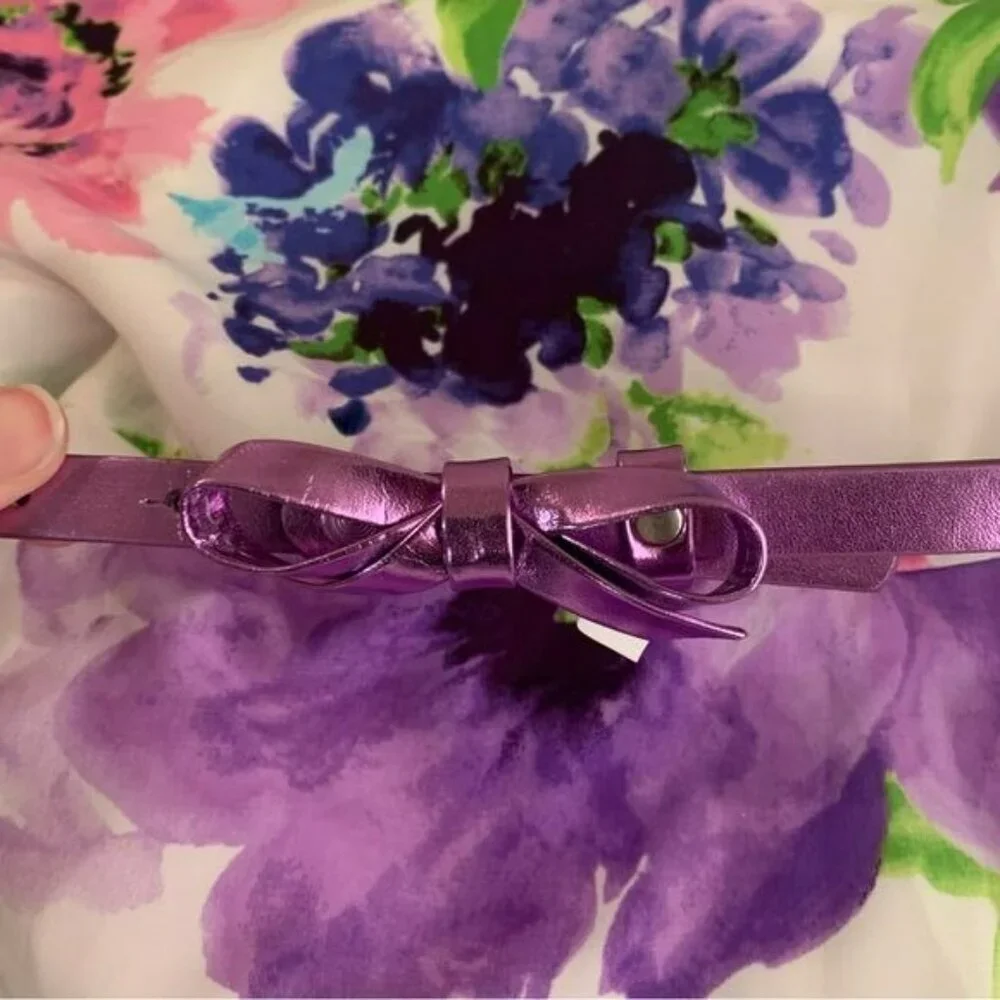 Children’s place girls tank top dress in white with purple flowers and belt -16 - Picture 3 of 8